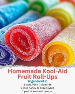 Homemade Kool-Aid Fruit Roll-Ups in colorful flavors on a plate