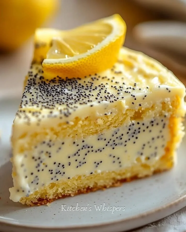 Homemade lemon poppy seed pudding cake topped with lemon zest and poppy seeds.