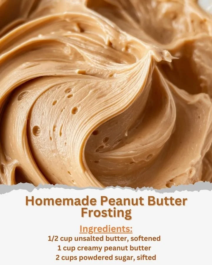 Delicious homemade peanut butter frosting spread on a chocolate cake