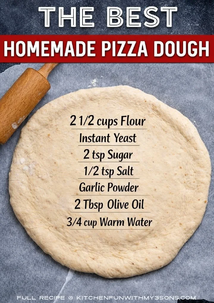 A completed homemade pizza dough ready for toppings and baking