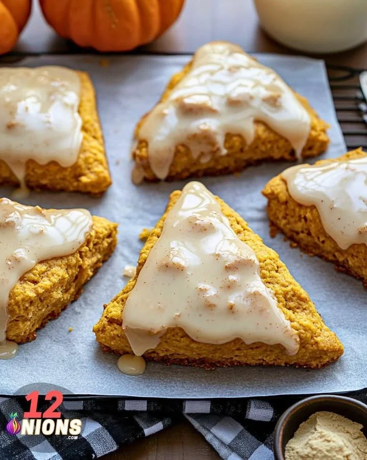 Freshly baked homemade pumpkin scones on a plate