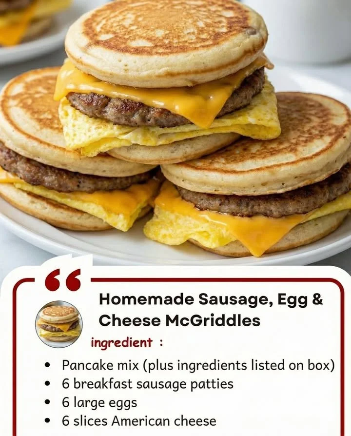 Homemade Sausage, Egg & Cheese McGriddles on a plate