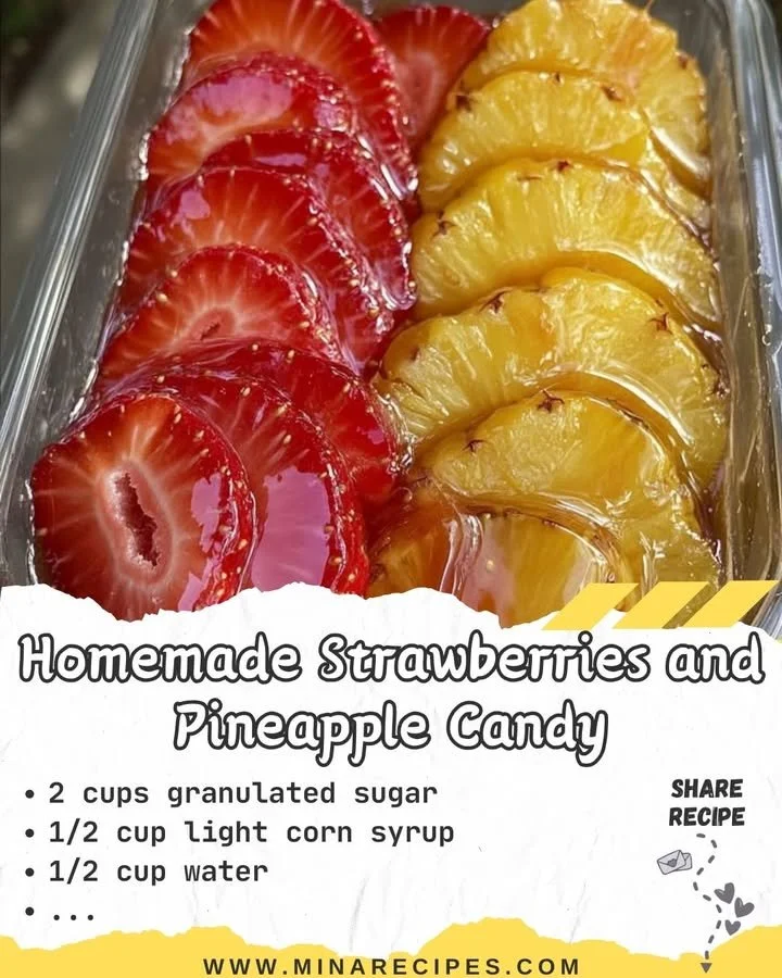 Colorful homemade strawberries and pineapple candy on a plate