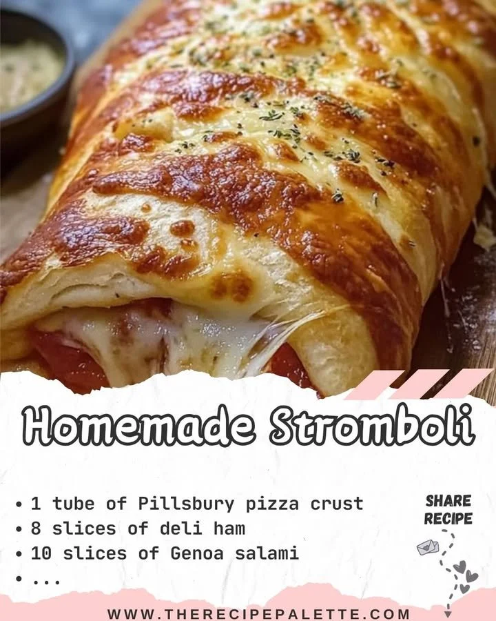 Homemade Stromboli with various fillings on a wooden cutting board.