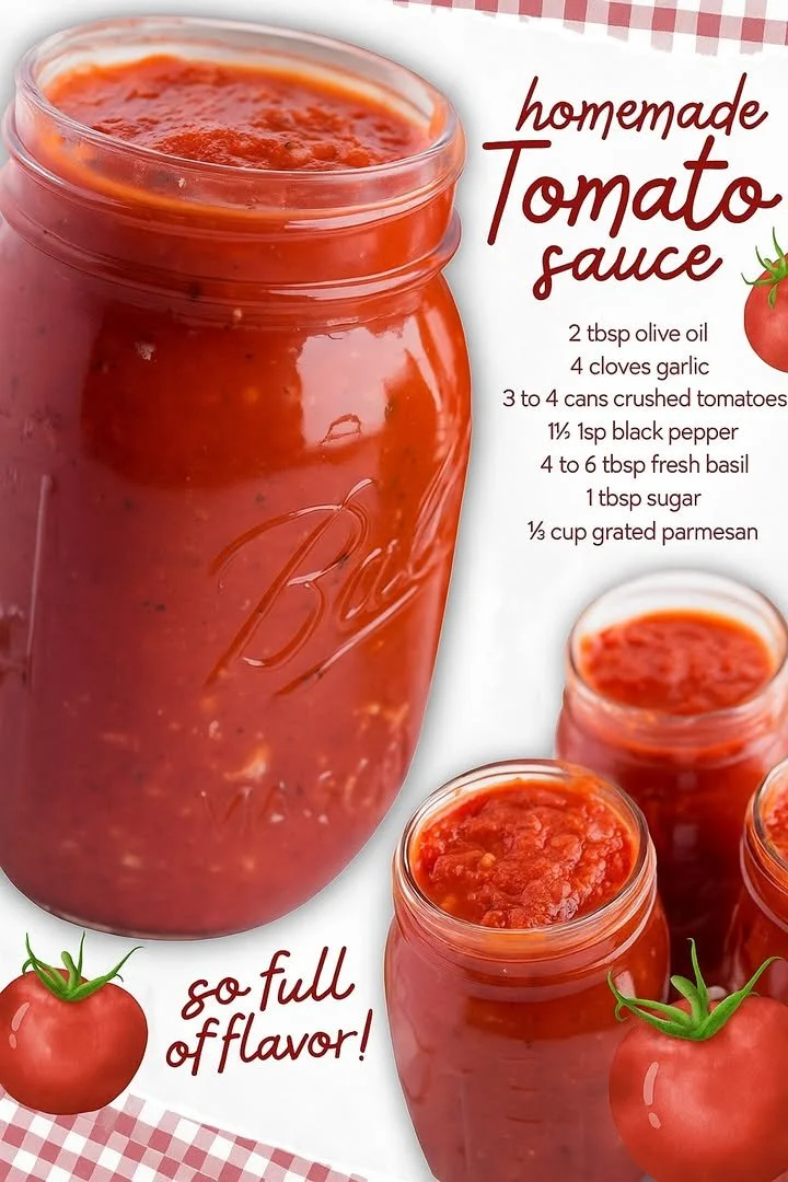 A bowl of homemade tomato sauce with fresh basil and tomatoes for cooking.