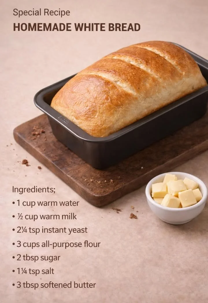 Freshly baked homemade white bread loaves cooling on a rack