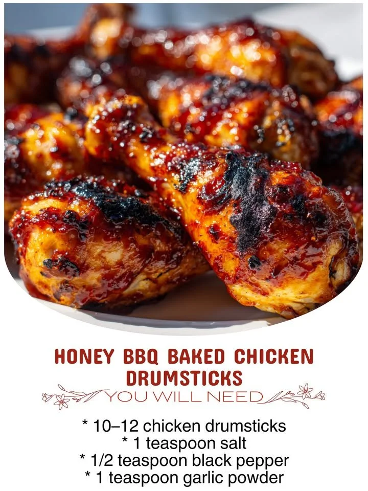 Honey BBQ Baked Chicken Drumsticks garnished with herbs