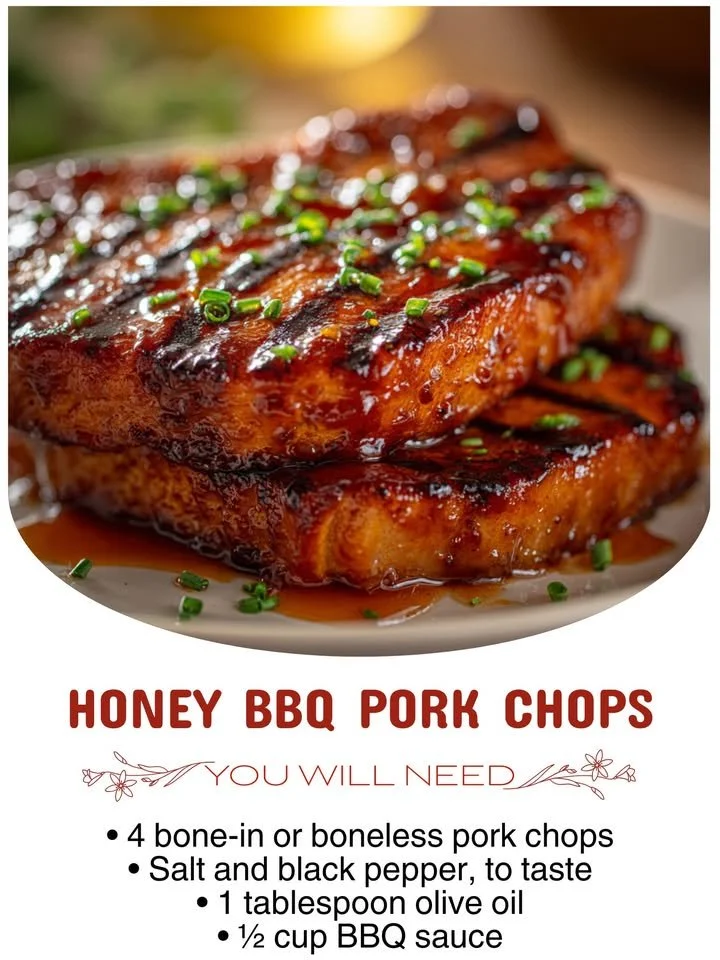 Delicious honey BBQ pork chops on a grill, ready to serve.