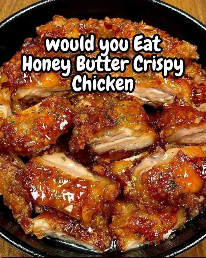 Delicious Honey Butter Crispy Chicken served with golden crispy coating