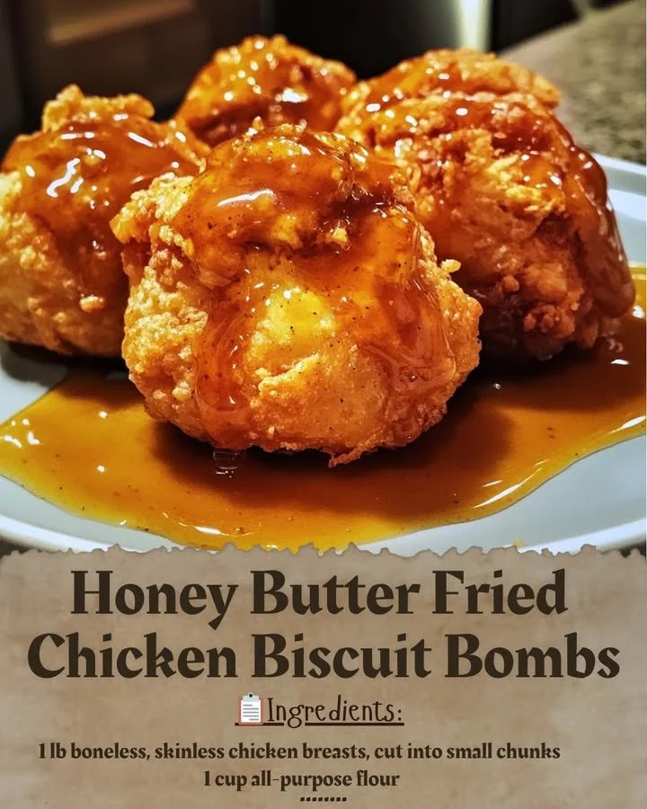 Honey Butter Fried Chicken Biscuit Bombs served on a plate