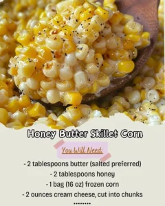 Delicious Honey Butter Skillet Corn served in a cast iron pan