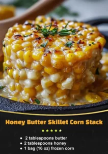 Honey butter skillet corn dish with sweet corn and honey butter sauce