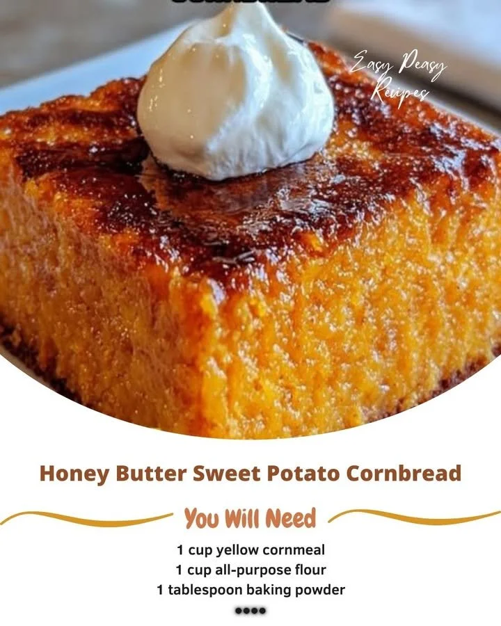 Honey Butter Sweet Potato Cornbread in a decorative dish