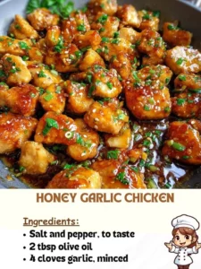 Honey Garlic Chicken garnished with green onions and served on a plate