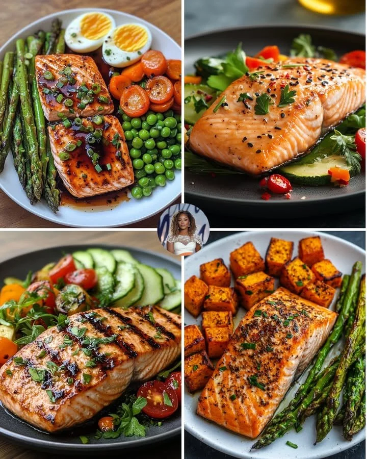 Honey Garlic Salmon served with asparagus on a plate
