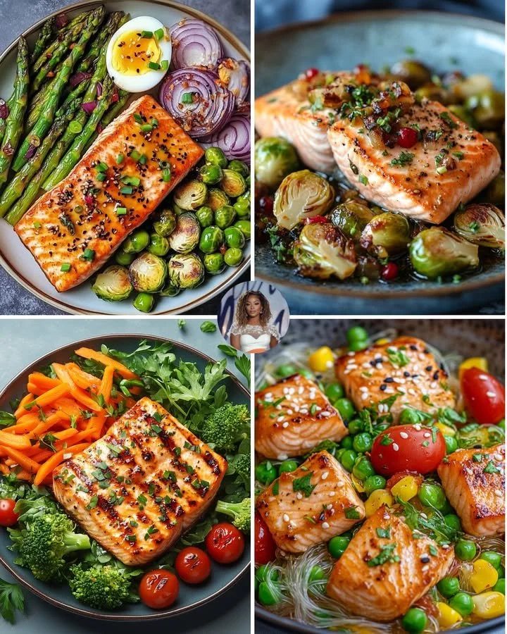 Honey Garlic Salmon with roasted Brussels sprouts served on a plate