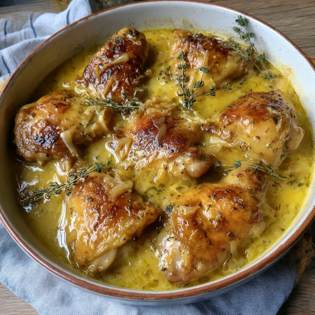 Honey Garlic Thyme Chicken served with herbs and spices