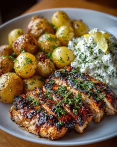 Honey Lime Chicken with Greek Roasted Potatoes and Whipped Feta