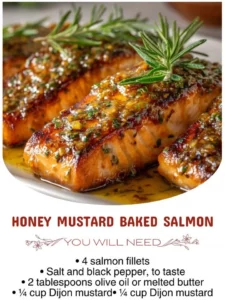 Honey mustard baked salmon fillet garnished with herbs