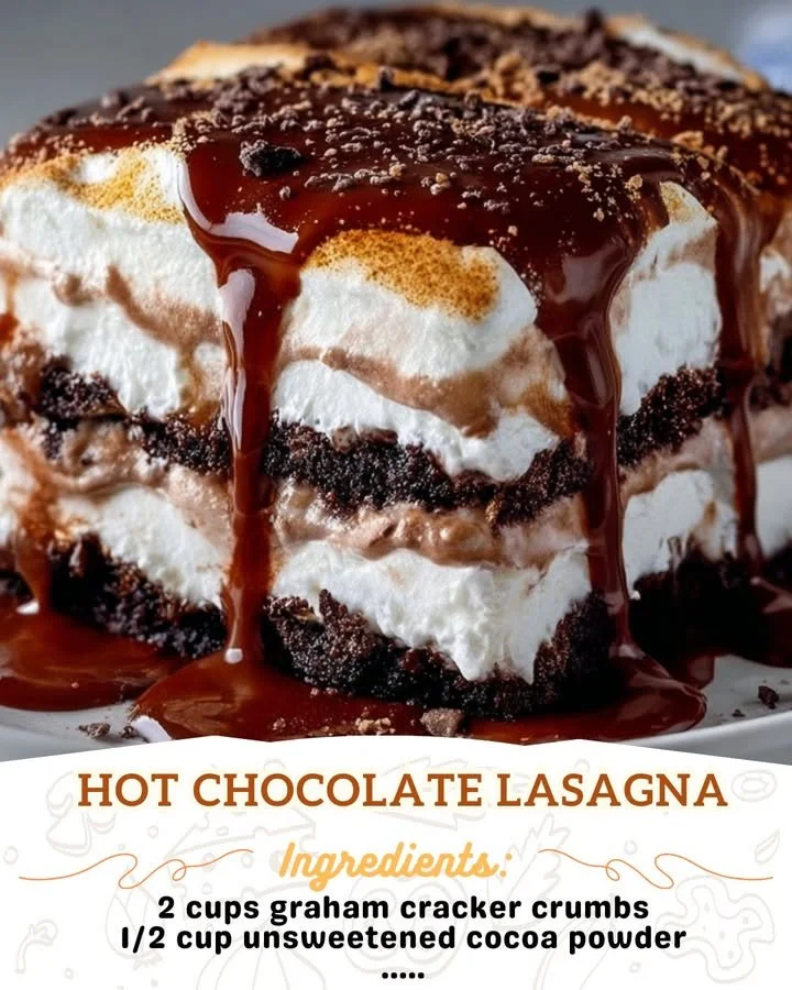 Delicious hot chocolate lasagna dessert with layers of chocolate and whipped cream