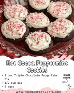 Hot Cocoa Peppermint Cookies with chocolate and peppermint topping