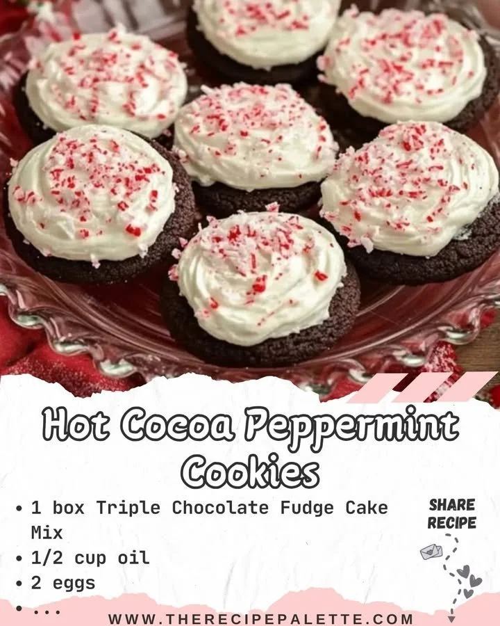 Hot Cocoa Peppermint Cookies with chocolate and peppermint sprinkles on top