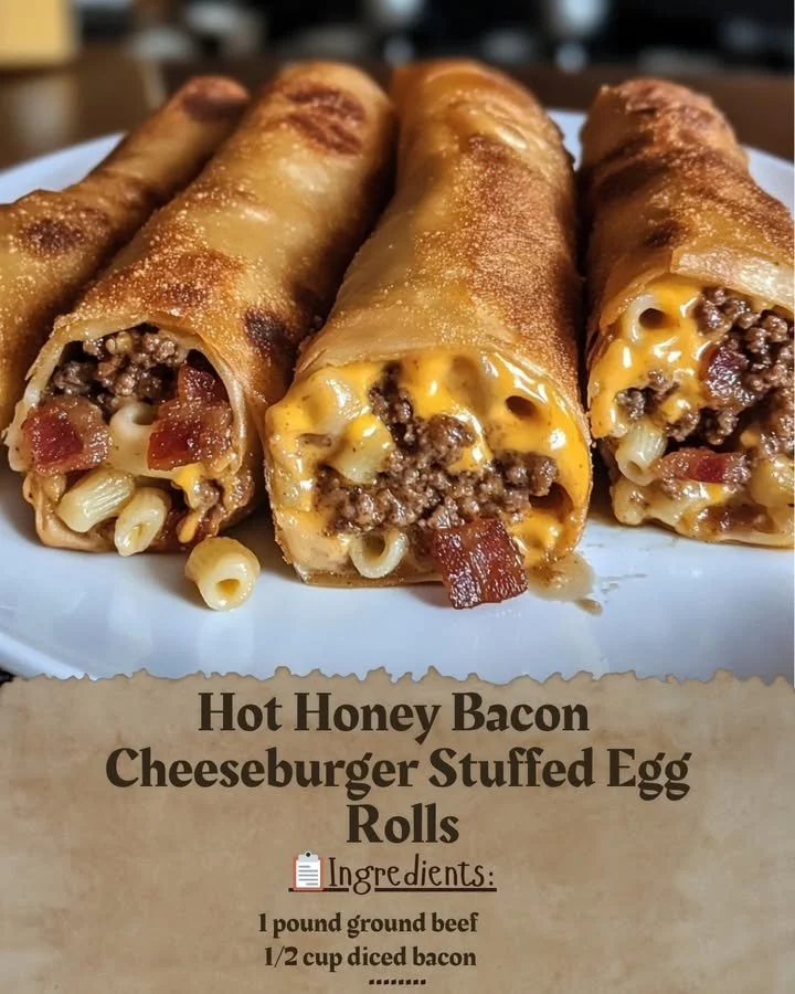 Hot Honey Bacon Cheeseburger Stuffed Egg Rolls