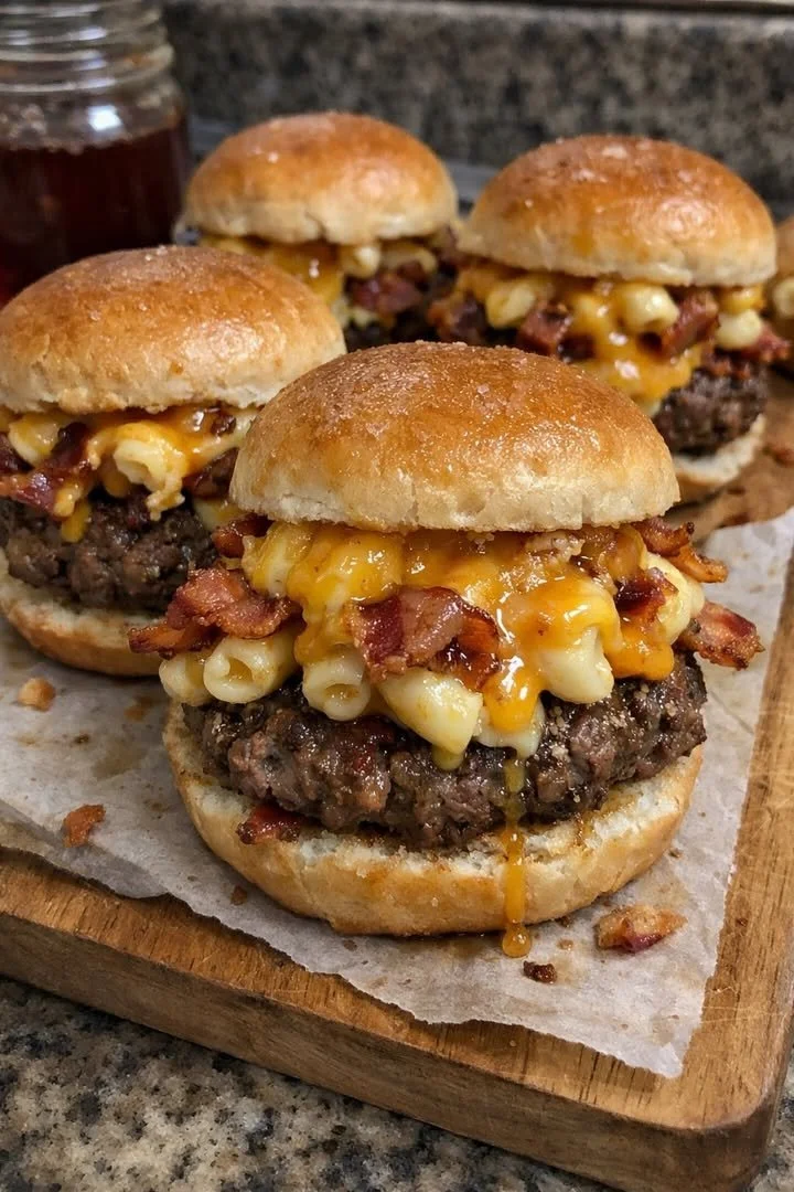 Hot Honey Bacon Mac and Cheese Stuffed Sliders