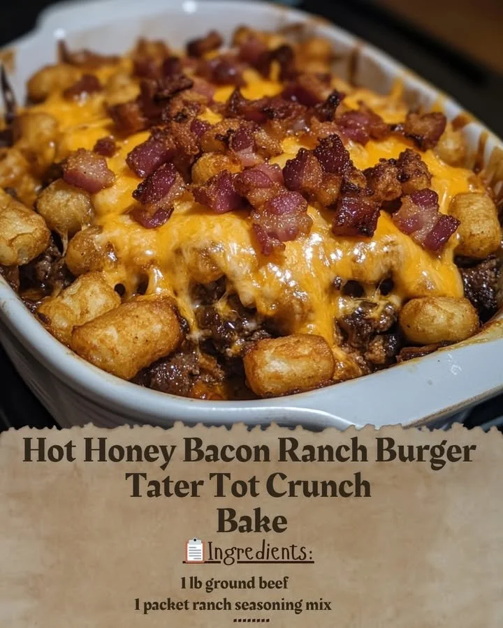 Hot Honey Bacon Ranch Burger Tater Tot Crunch Bake