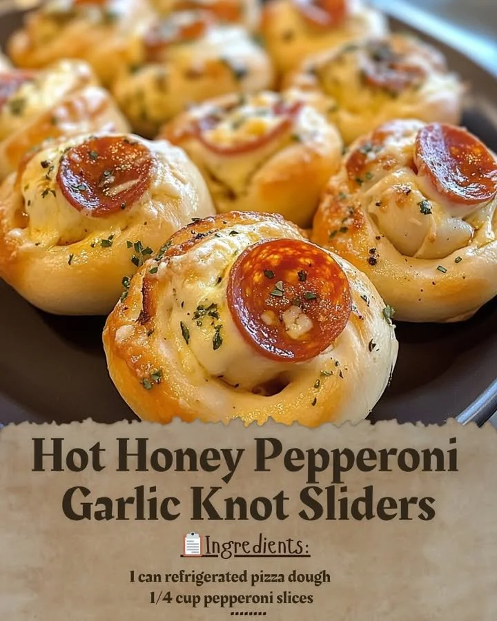 Hot honey pepperoni garlic knot sliders on a platter