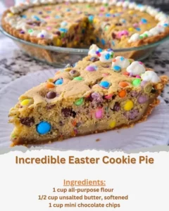 Delicious Easter Cookie Pie decorated with colorful sprinkles and Easter-themed designs.