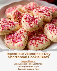 Incredible Valentine's Day shortbread cookie bites decorated with hearts