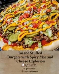 Delicious double cheeseburger pizza topped with beef, cheese, and toppings