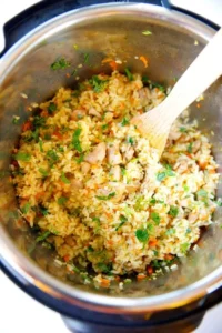 Delicious Instant Pot chicken thighs served with fluffy rice