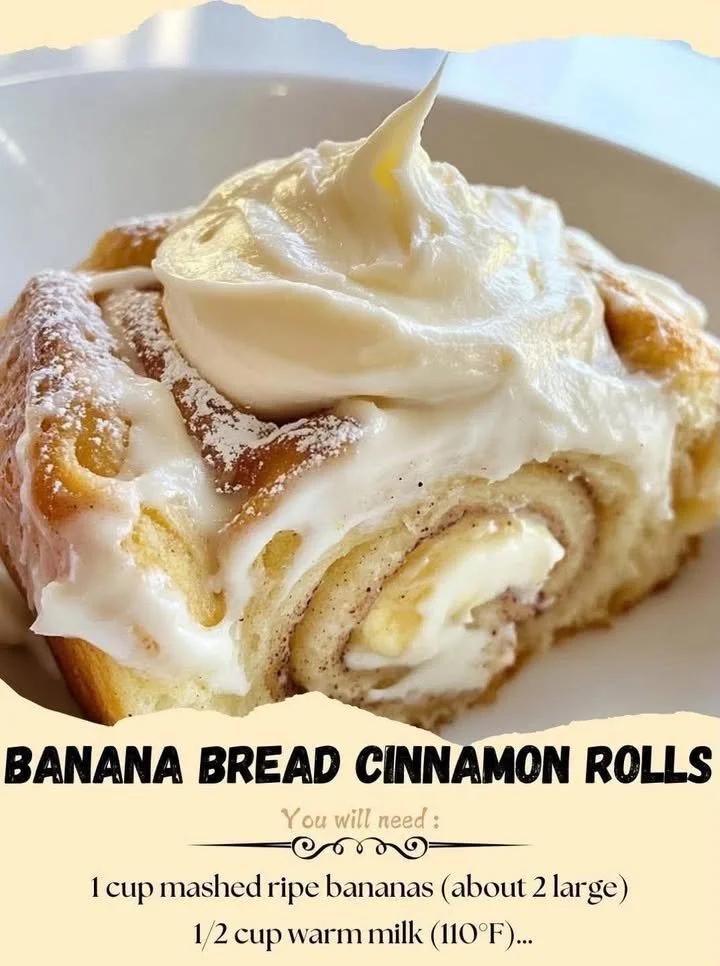 Irresistible banana bread cinnamon rolls with a cinnamon swirl and a glaze
