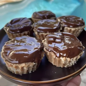 Delicious mini chocolate peanut butter pies served on a plate