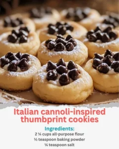 Italian cannoli-inspired thumbprint cookies with rich frosting and sprinkles