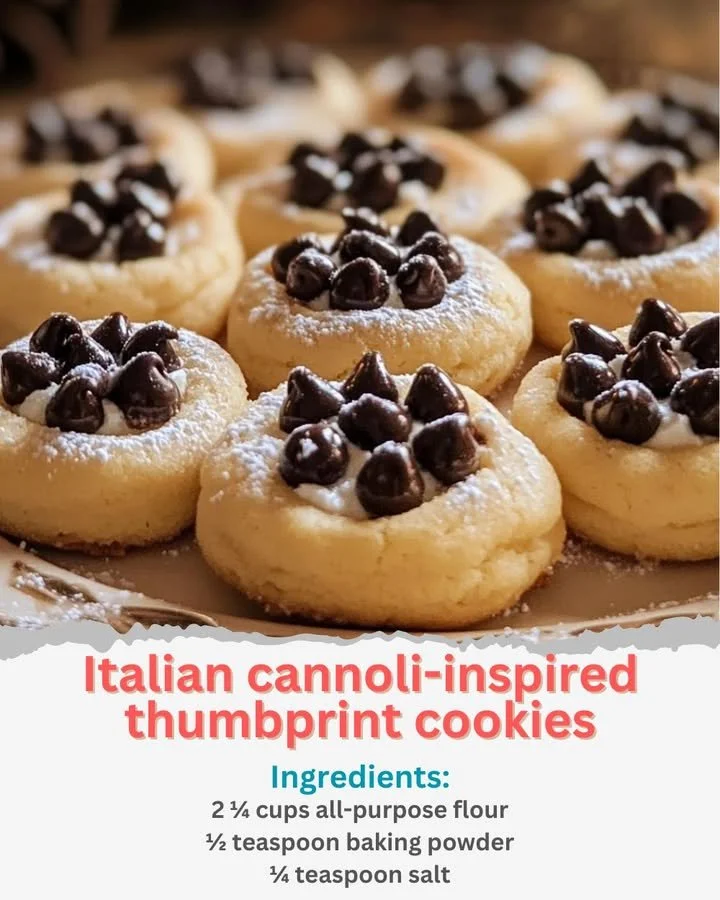 Italian cannoli-inspired thumbprint cookies with rich frosting and sprinkles