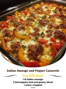 Delicious Italian Sausage and Pepper Casserole dish served hot