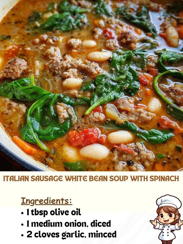Bowl of Italian Sausage White Bean Soup with Spinach