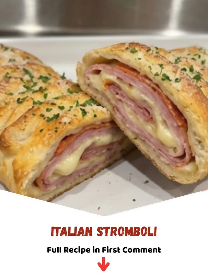 Homemade Italian Stromboli filled with cheese and pepperoni
