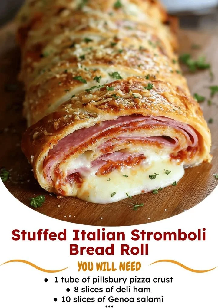 Homemade Italian Stromboli stuffed bread fresh out of the oven