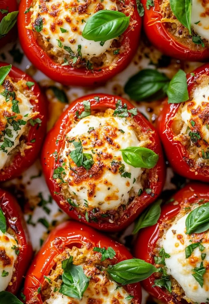 Plate of Italian stuffed peppers filled with savory ingredients