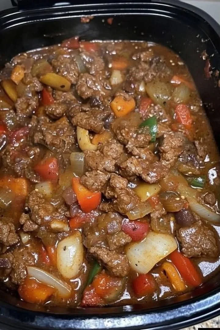 Delicious crockpot meal served in a bowl with fresh herbs and vegetables.