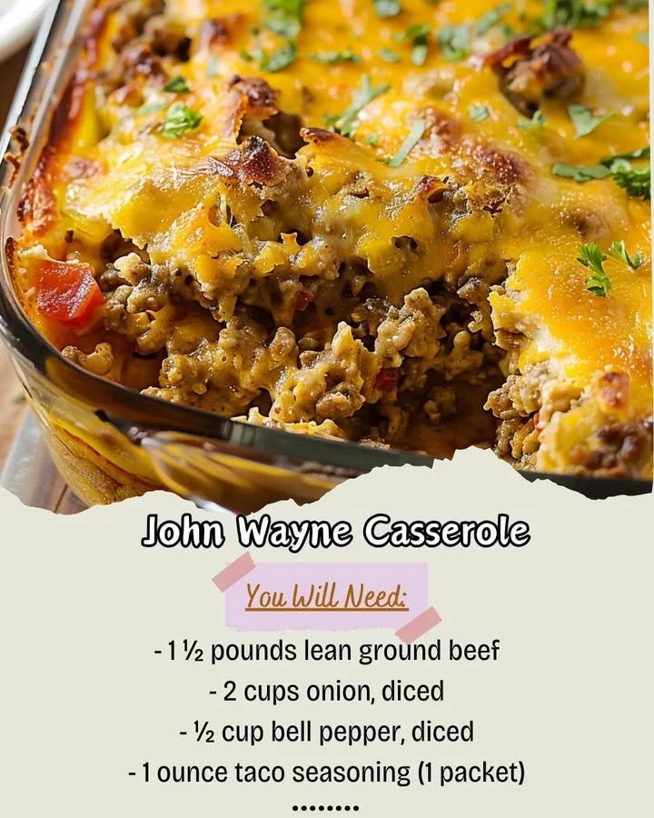 Delicious John Wayne Casserole served in a festive dish