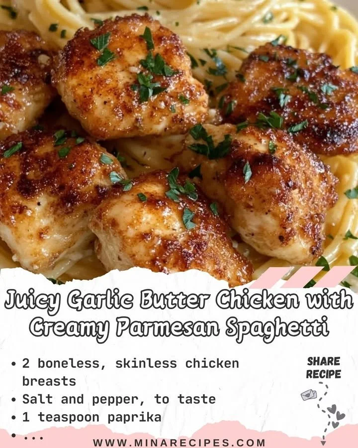 Juicy Garlic Butter Chicken with Creamy Parmesan Spaghetti