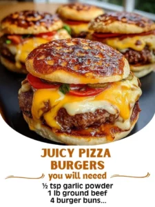 Delicious juicy pizza burgers topped with cheese and pepperoni