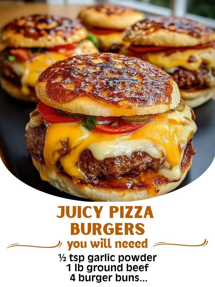 Delicious juicy pizza burgers topped with cheese and pepperoni