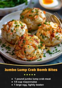 Jumbo Lump Crab Bomb Bites served on a plate, showcasing golden crab bites