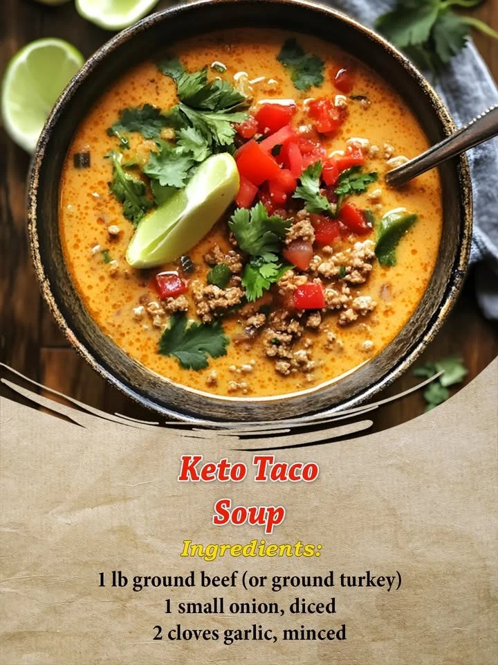 Bowl of Keto Taco Soup topped with cilantro and avocado